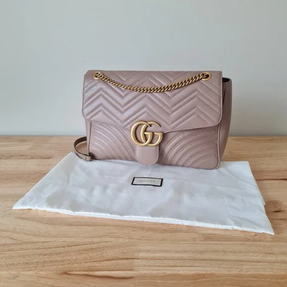 Gucci GG Marmont Large Shoulder Bag Dusty Pink Rose Mauve Matelasse Gold Rare - Picture 10 of 16